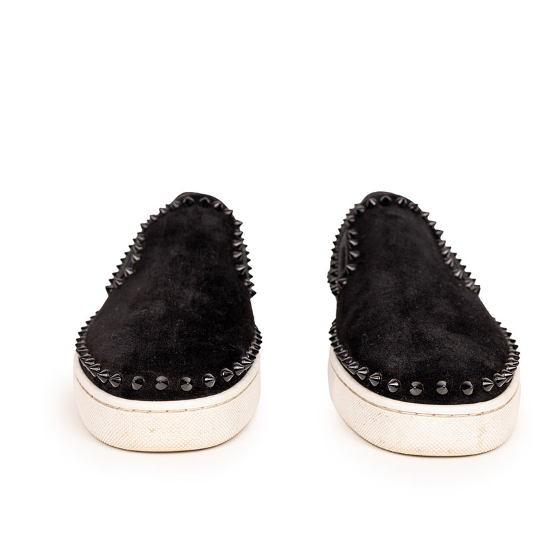 Louboutin Black Velvet Studded Slip-On Sneakers Size 42