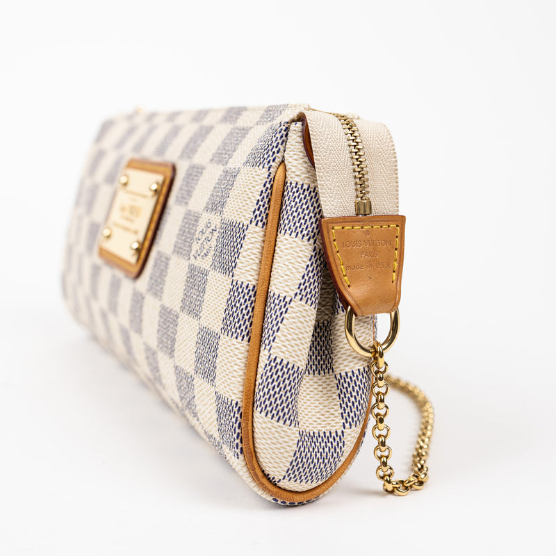 Louis Vuitton Eva Clutch in Damier Azur Canvas with Gold Hardware