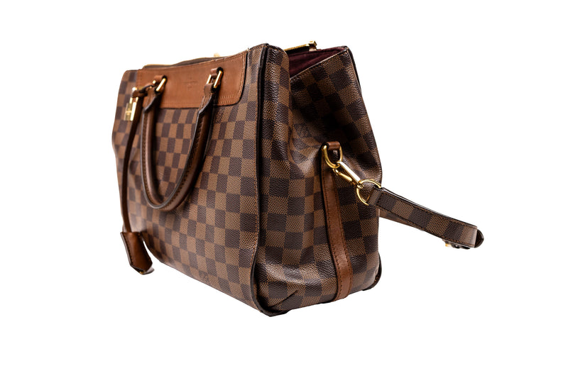 Louis Vuitton Brown Damier Ebene and Tan Leather Greenwich Bag
