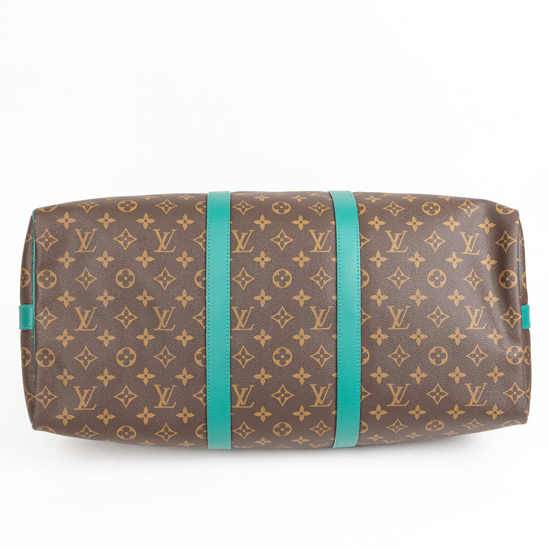 Louis Vuitton Brown Monogram Green Leather Keepall Bandoulière 50 Duffle Travel Bag