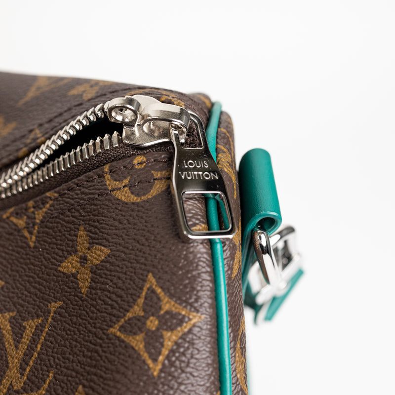Louis Vuitton Brown Monogram Green Leather Keepall Bandoulière 50 Duffle Travel Bag
