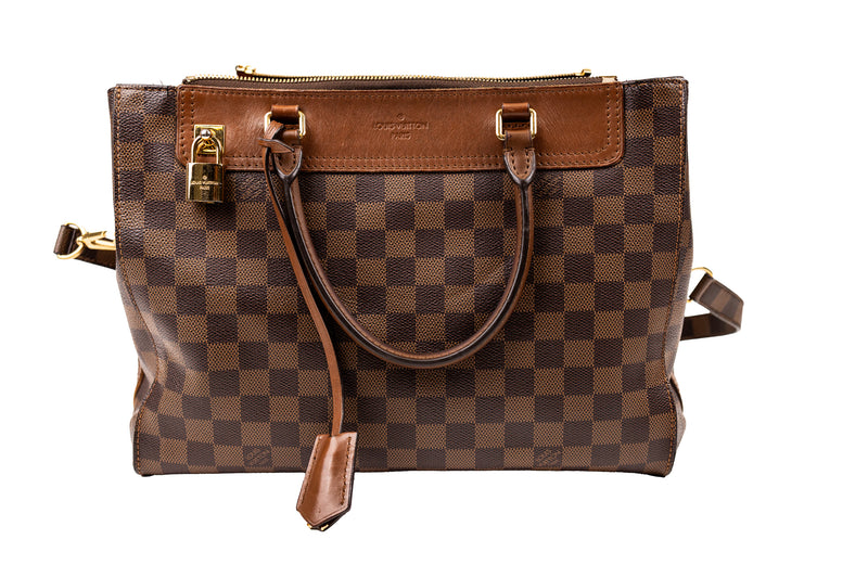 Louis Vuitton Brown Damier Ebene and Tan Leather Greenwich Bag