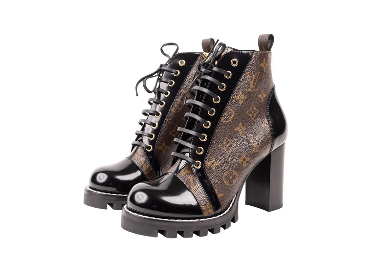 Louis Vuitton スタッズ付きハイヒール Louis Vuitton Star Trail Brown Black Heeled Boots Size 40 – On Que