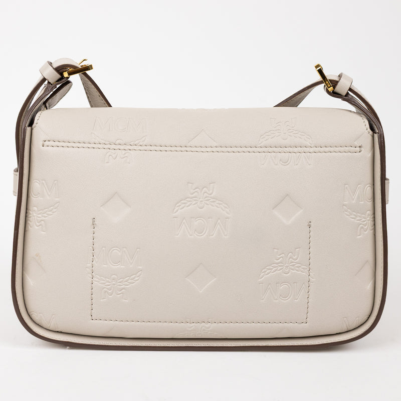 MCM Cream Embossed Leather Aren Hobo Crossbody