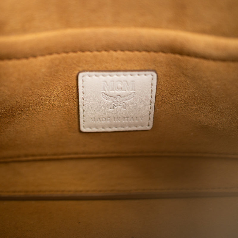 MCM Cream Embossed Leather Aren Hobo Crossbody