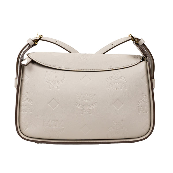 MCM Cream Embossed Leather Aren Hobo Crossbody