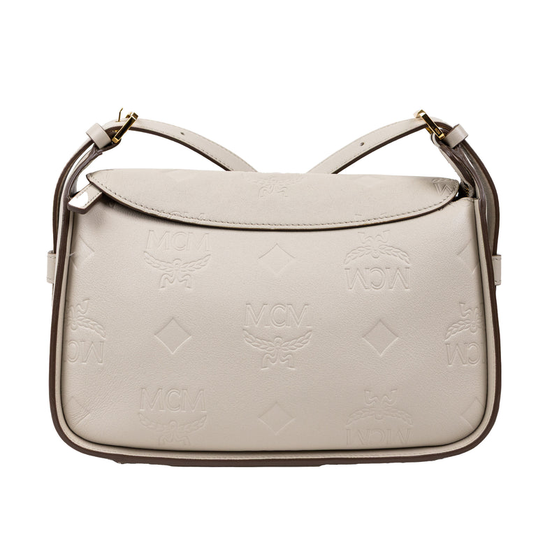 MCM Cream Embossed Leather Aren Hobo Crossbody
