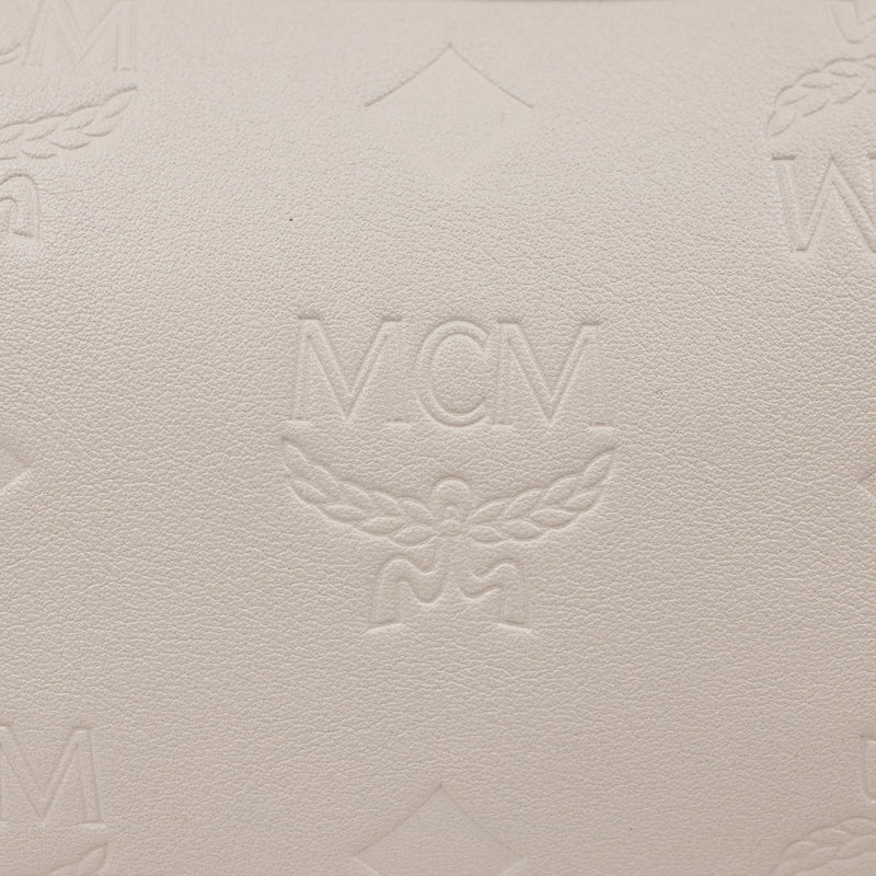 MCM Cream Embossed Leather Aren Hobo Crossbody