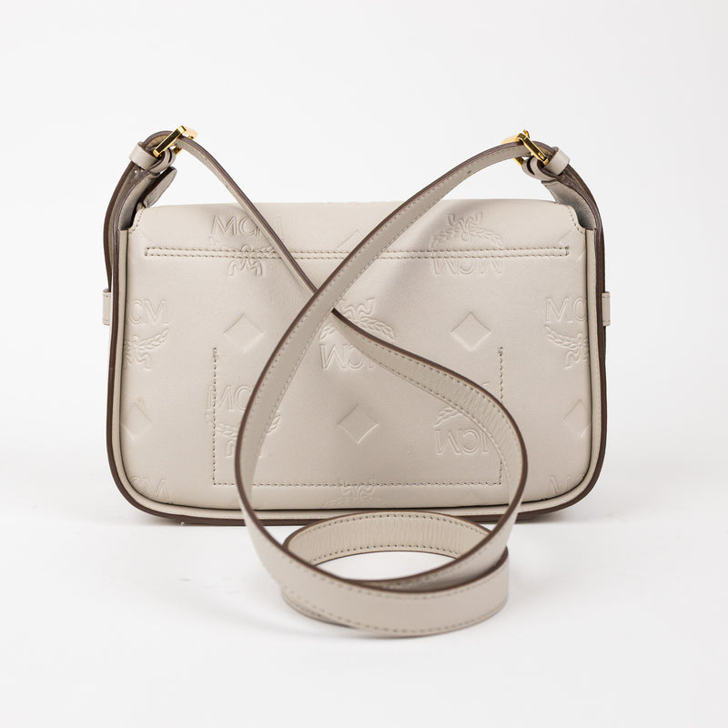 MCM Cream Embossed Leather Aren Hobo Crossbody