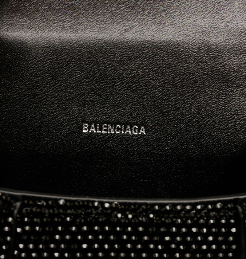 Balenciaga Black Suede Rhinestone Hourglass Small Shoulder Bag
