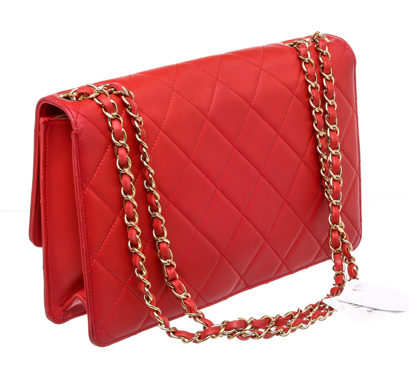 CHANEL Red Quilted Satin Box Gold Chain Clutch Crossbody Shoulder Bag New  RARE  eBay