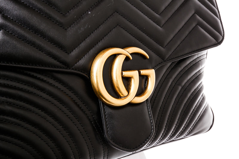 Gucci Black Chevron Leather Large Marmont Matelasse Shoulder Bag GHW