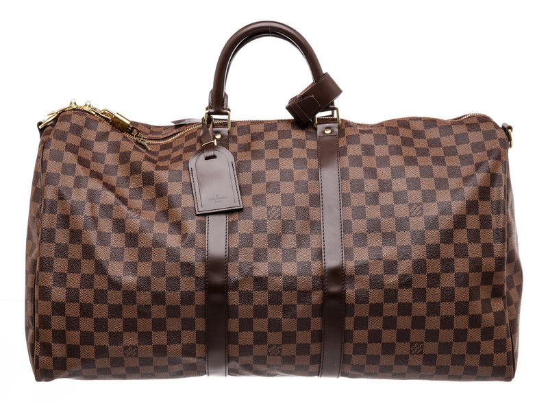 Louis Vuitton Brown Damier Ebene Canvas 55 Keepall Bandouliere Tote Bag