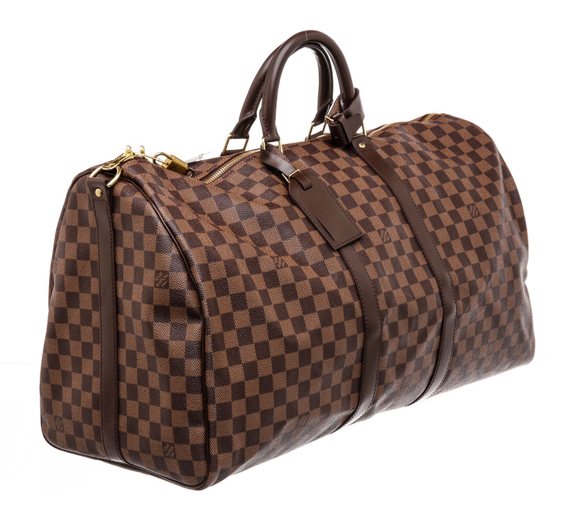 Louis Vuitton Brown Damier Ebene Canvas 55 Keepall Bandouliere Tote Bag