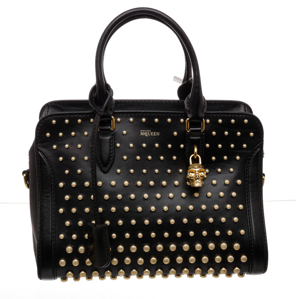 Alexander McQueen Black Leather Gold Studs Heroine Tote Bag