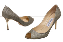 Jimmy Choo Gold Fabric Open Toe Sandals Size 37.5