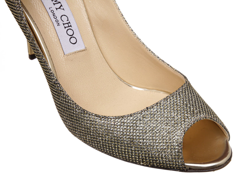 Jimmy Choo Gold Fabric Open Toe Sandals Size 37.5