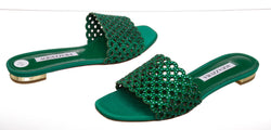 Aquazzura Green Leather Jewel Sandals Size 36