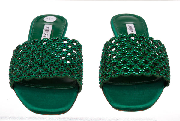 Aquazzura Green Leather Jewel Sandals Size 36