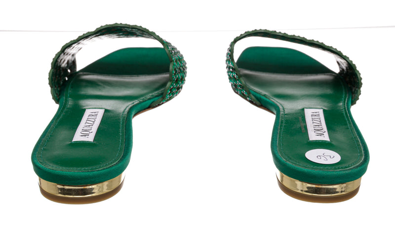 Aquazzura Green Leather Jewel Sandals Size 36