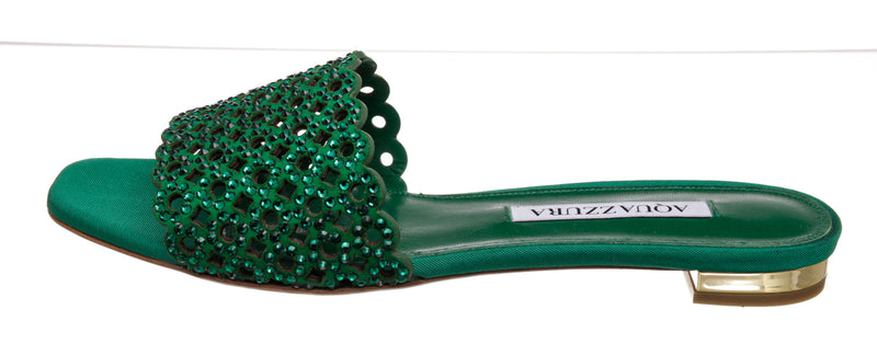 Aquazzura Green Leather Jewel Sandals Size 36