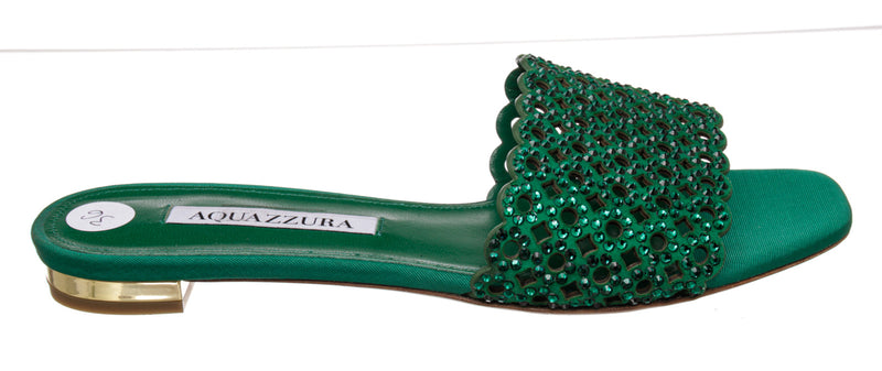 Aquazzura Green Leather Jewel Sandals Size 36