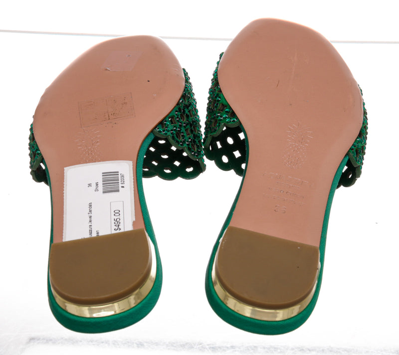Aquazzura Green Leather Jewel Sandals Size 36
