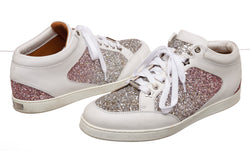 Jimmy Choo White Leather and Glitter Sneakers Size 39.5