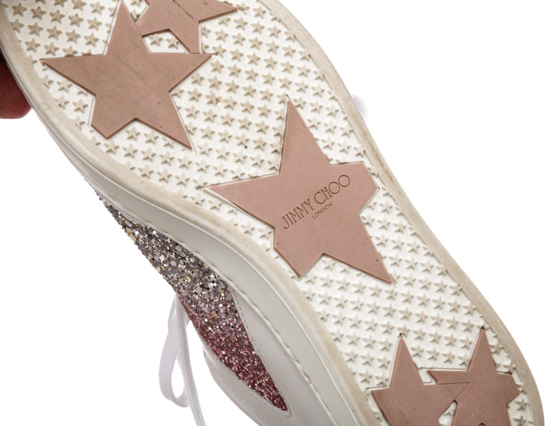 Jimmy Choo White Leather and Glitter Sneakers Size 39.5