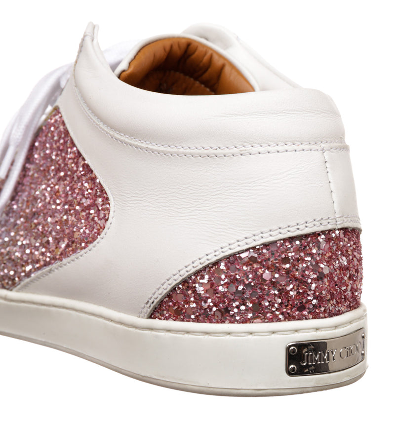 Jimmy Choo White Leather and Glitter Sneakers Size 39.5