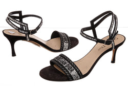 Christian Dior Black Suede and Silver Crystals Dway Sandals Size 36.5