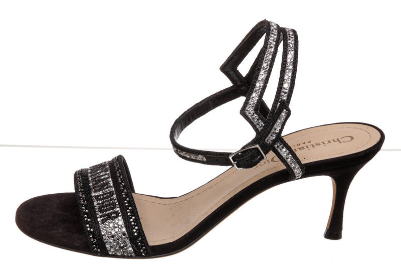 Christian Dior Black Suede and Silver Crystals Dway Sandals Size 36.5