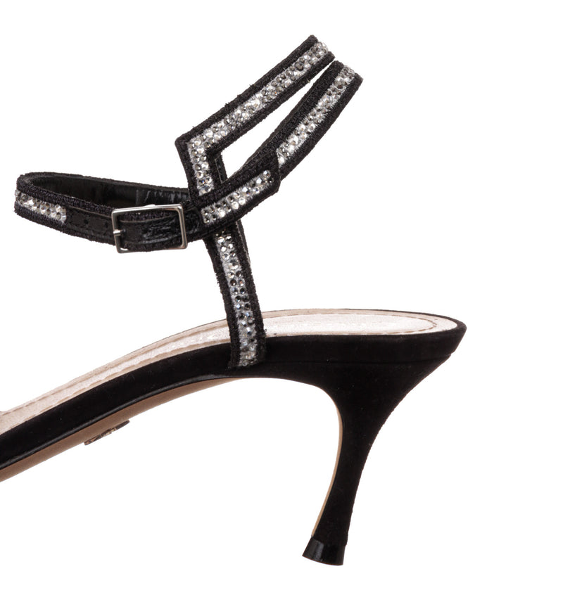 Christian Dior Black Suede and Silver Crystals Dway Sandals Size 36.5