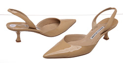 Manolo Blahnik Beige Patent Leather Carolyn Slingback Sandals Size 39
