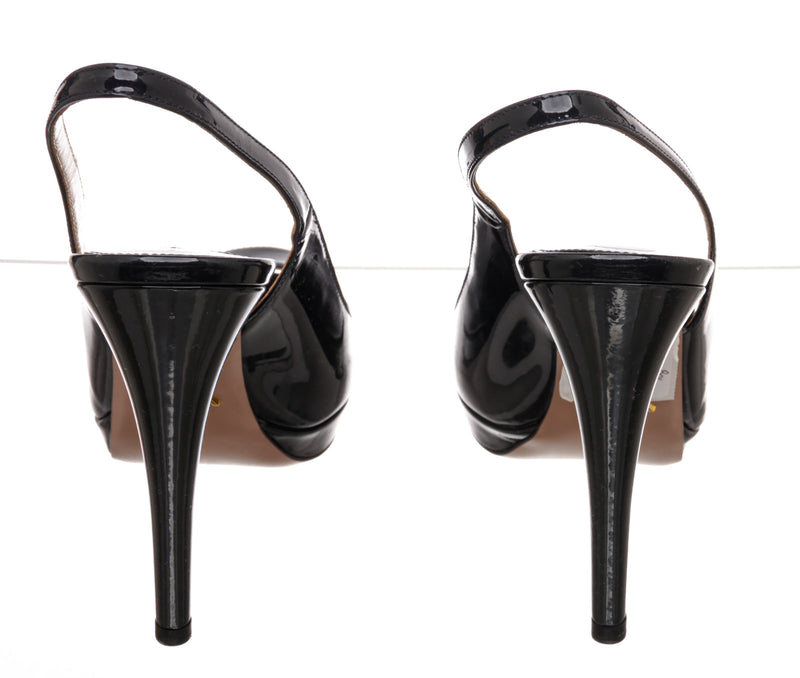 Prada Navy Blue Patent Leather Platform Sandals Size 38.5