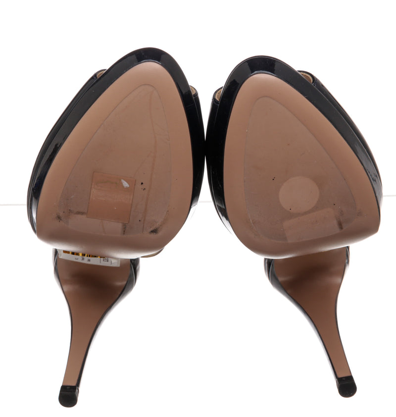 Prada Navy Blue Patent Leather Platform Sandals Size 38.5