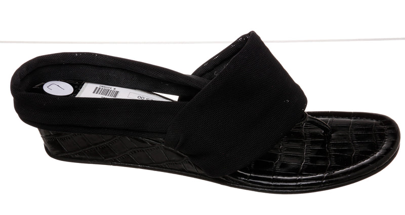 Donald Pliner Black Croc Embossed Leather and Fabric Thong Slingback Sandals Size 7