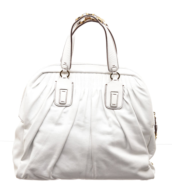Roberto Cavalli White Leather Dome Zippered Lady Vittelo Handbag