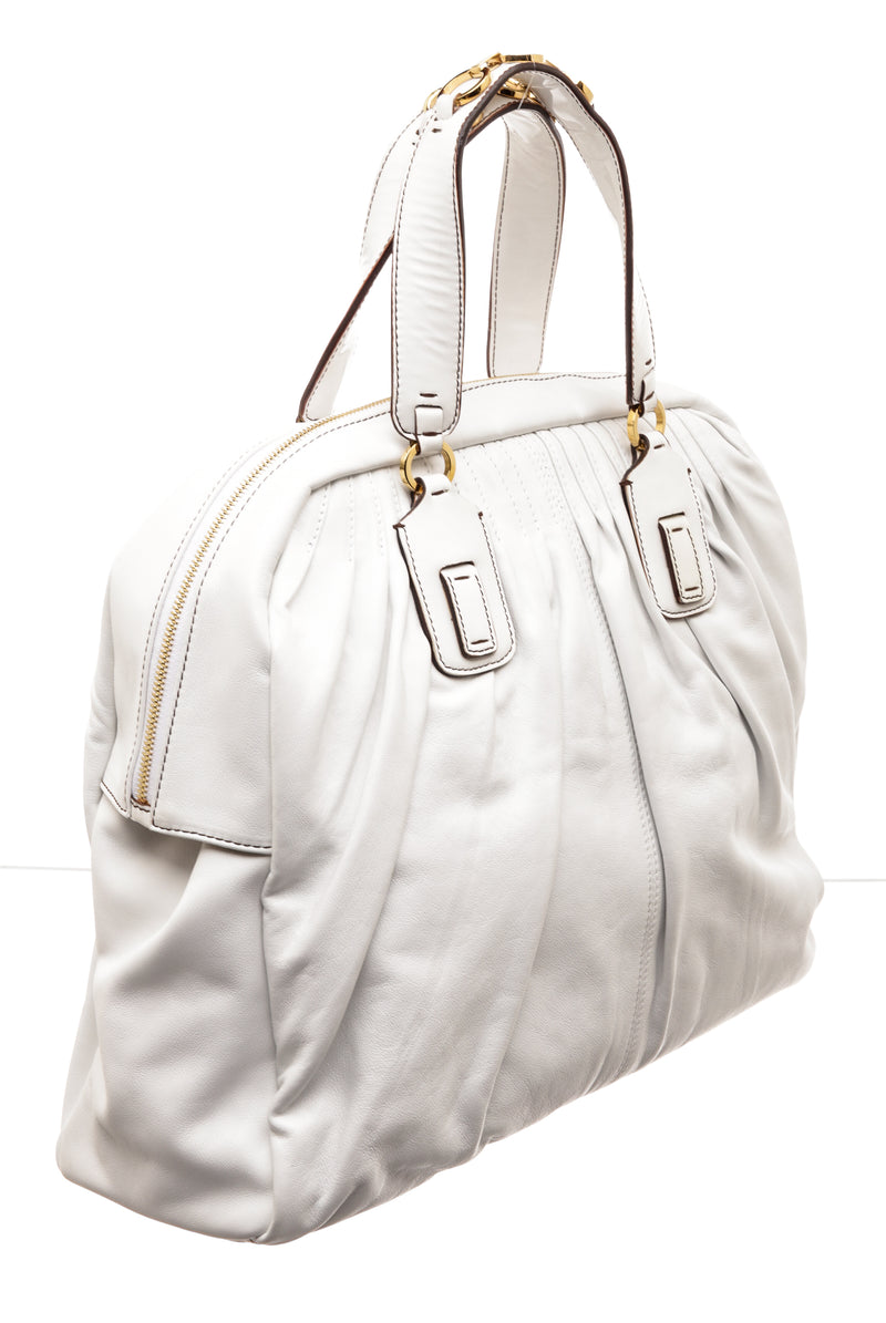Roberto Cavalli White Leather Dome Zippered Lady Vittelo Handbag