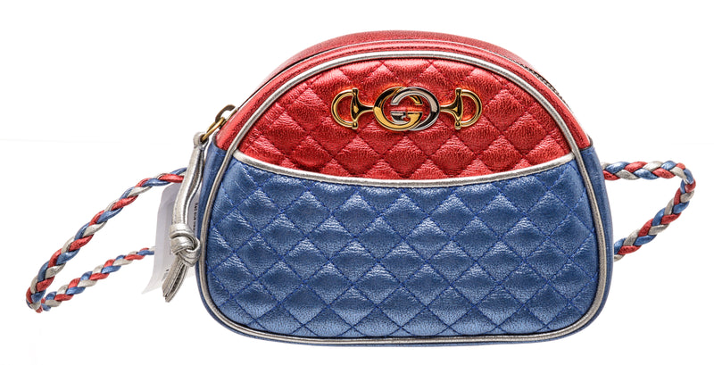 Gucci Mini Quilted Metallic Blue & Red Mini Trapuntata Crossbody Bag