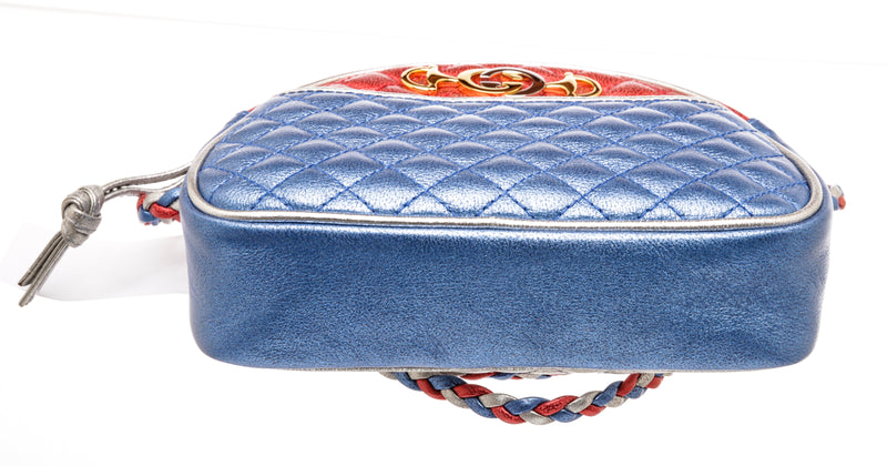 Gucci Mini Quilted Metallic Blue & Red Mini Trapuntata Crossbody Bag