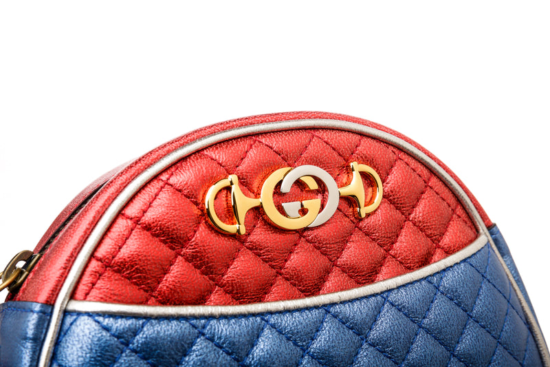 Gucci Mini Quilted Metallic Blue & Red Mini Trapuntata Crossbody Bag