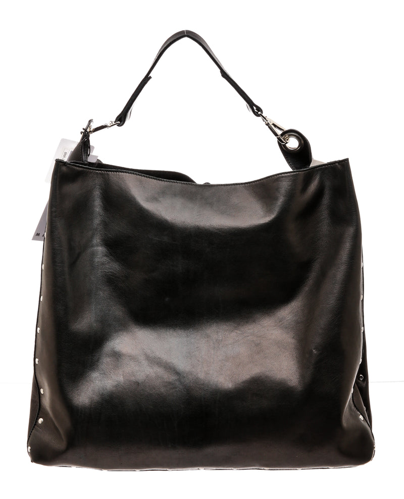Marni Black Lambskin Leather & Silver Studs Carbone Shoulder Bag