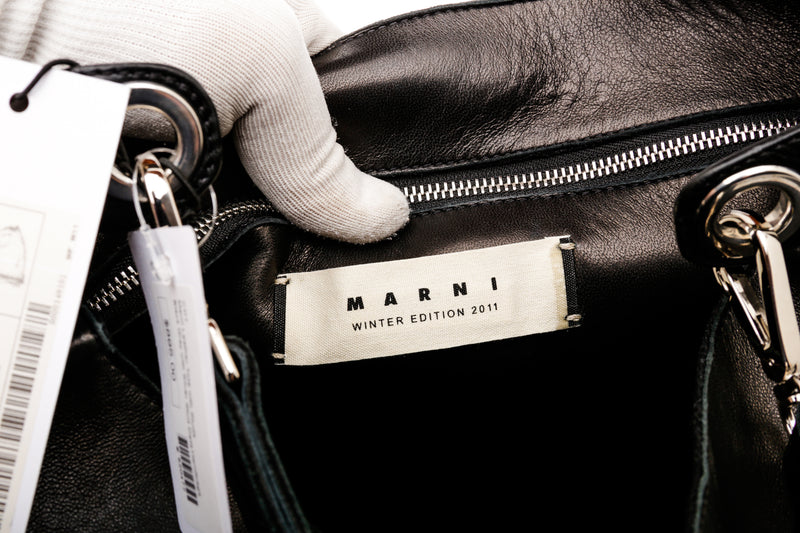 Marni Black Lambskin Leather & Silver Studs Carbone Shoulder Bag
