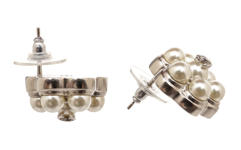 Chanel Cluster Pearl Pierced Silver Flower Earings