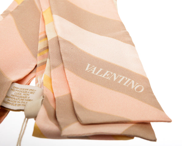 Valentino Peach Native Couture Pastel Striped Diamond Print Silk Square Scarf