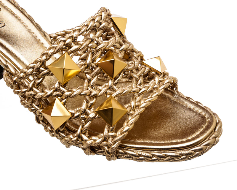 Valentino Garavani Metallic Gold Leather Rockstud Sandals Size 41