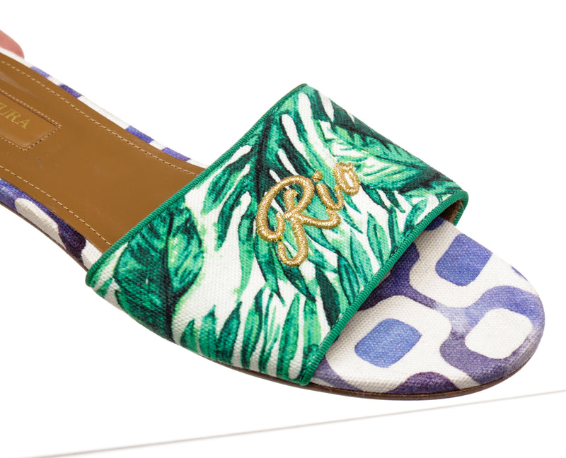 Aquazzura Green and Blue Canvas Sandals Size 36