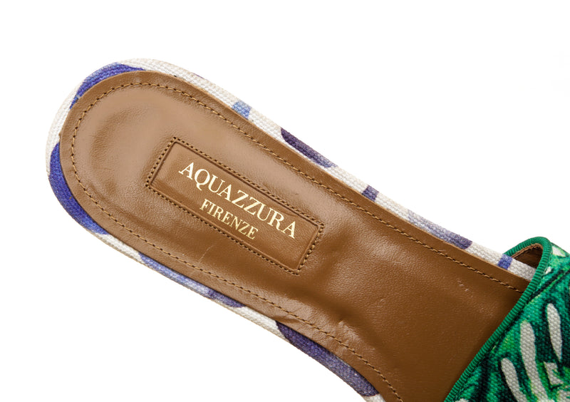 Aquazzura Green and Blue Canvas Sandals Size 36