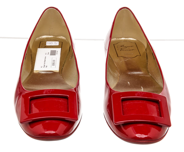 Roger Vivier Red Patent Buckle Flats Size 40.5